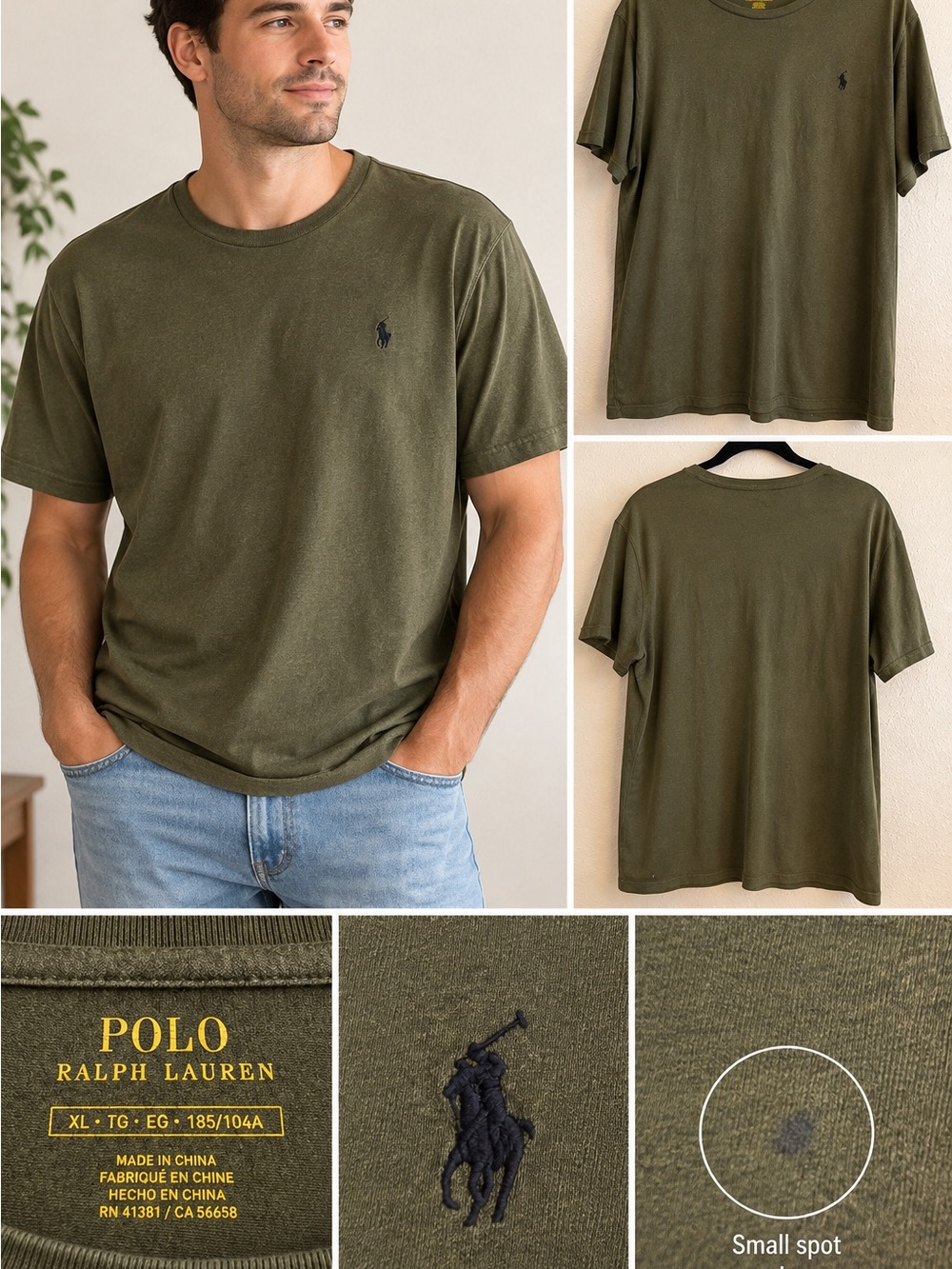 Polo Ralph Lauren Olive Green Crewneck T-Shirt Embroidered Pony Logo | XL